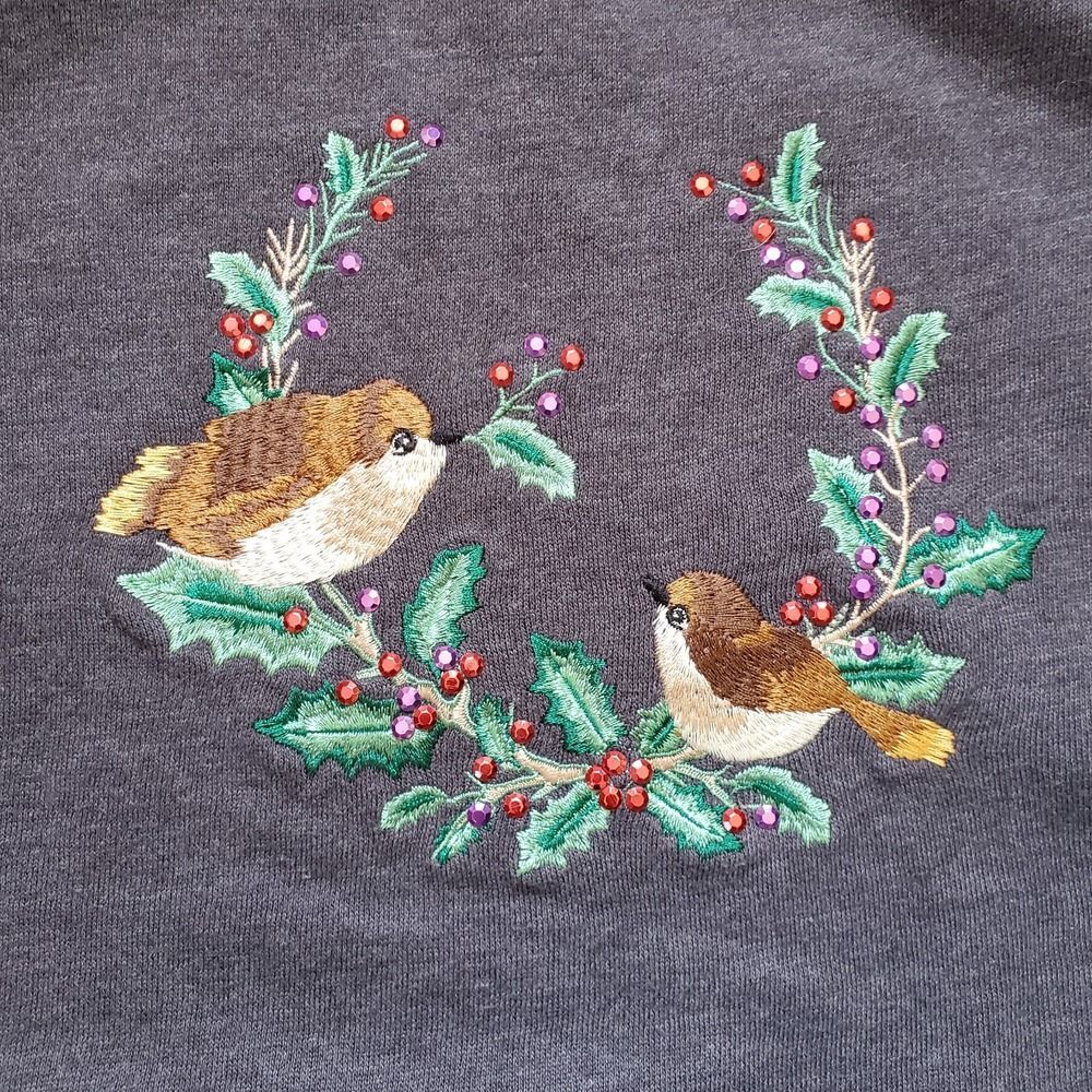 Crewneck sweatshirt Vintage Cottagecore grandma holiday birds on wreath sz xl - Picture 2 of 8